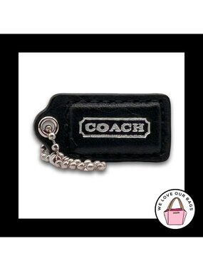 Limited Edition COACH HANG TAG Bag Charm Keychain Fob Black Silver Leather 1.5"